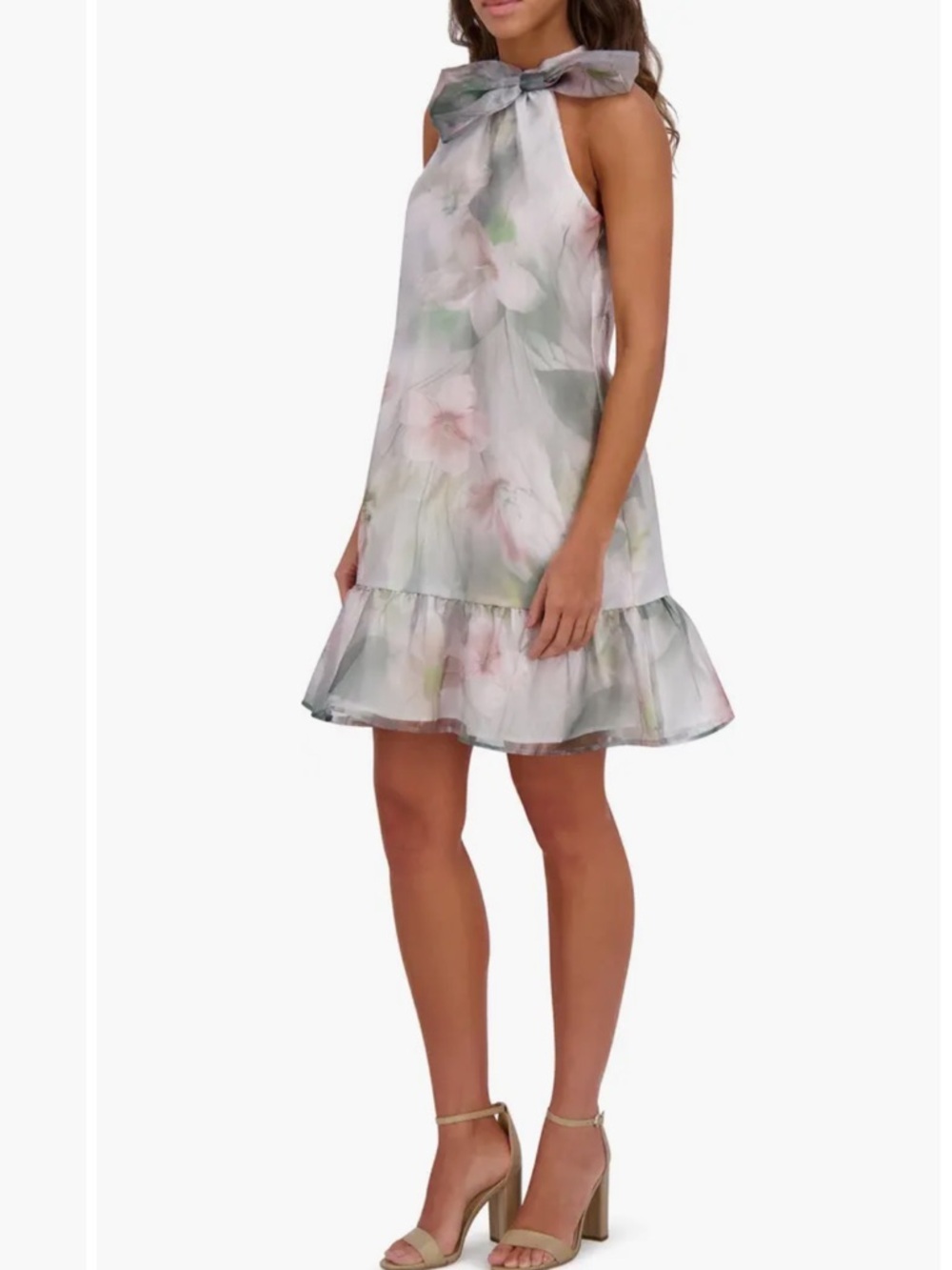 NWT Floral Organza Halter Dress Kensie Hem Sheer Overlay Wedding Guest Size 12